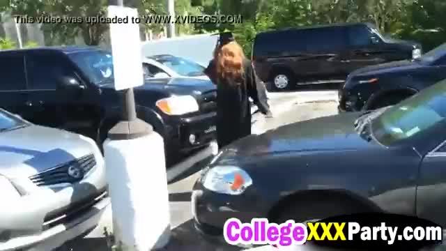 Alex chance celebrating her graduation with a public cock suck and pussy fuck
