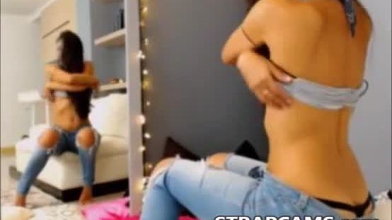 Beautiful teen in jeans strip tease on webcam
