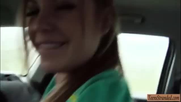Cute blonde teen gets pounded in the car