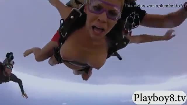 Badass hot babes sky diving and have fun at the beach
