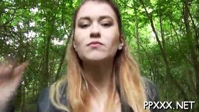 Krystinka in homemade porn with a bj and hard fuck in a forest